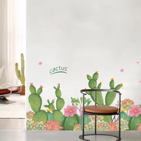 Stickers Muraux Cactus Succulentes Aquarelle Plantes Tropicales Autocollants Muraux en PVC Amovibles pour Chambre d'Enfant