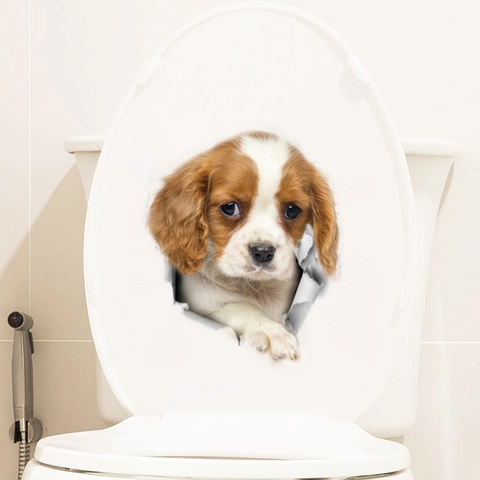 3D Realistic Cavalier King Charles Spaniel Hole Wall Sticker PVC Waterproof Removable Toilet Decal Fridge DIY Home Decor