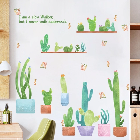 Landhaus Aquarell Kaktus Topfpflanze Wandaufkleber Motivierendes Zitat PVC Abnehmbares Wandtattoo Für Wohnzimmer Home Dekor
