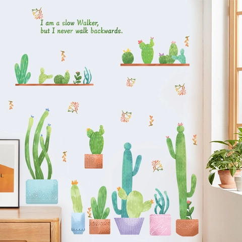 Landhaus Aquarell Kaktus Topfpflanze Wandaufkleber Motivierendes Zitat PVC Abnehmbares Wandtattoo Für Wohnzimmer Home Dekor