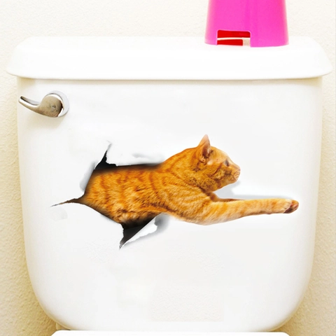 3D Kreative Orange Getigerte Katze Wandtattoo Loch-Effekt DIY Dekorativer Aufkleber Für Toilette Kühlschrank Auto Zuhause