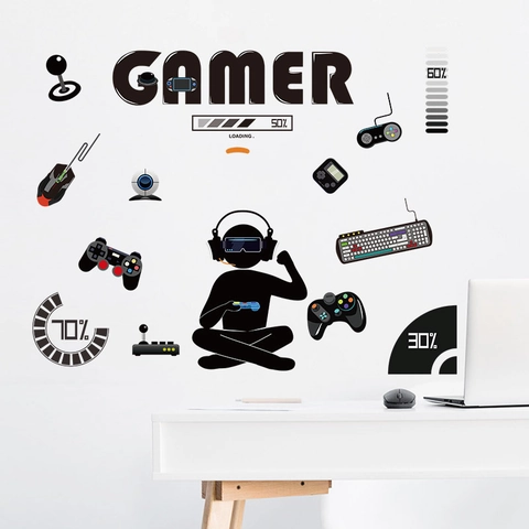 Gamer Muursticker Gaming Kamer Decoratie Voor Jongens Slaapkamer Controller Toetsenbord Muis Silhouette DIY Waterdichte PVC Muurschildering