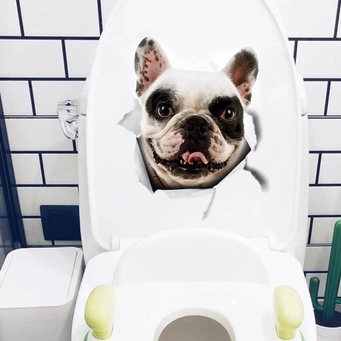 Pegatina de Pared de Cachorro Bulldog Francés Realista 3D Calcomanía Decorativa de PVC Removible para Inodoro Refrigerador Coche Hogar