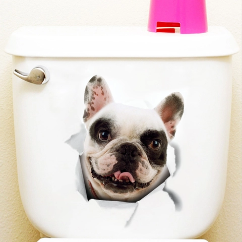 Pegatina de Pared de Cachorro Bulldog Francés Realista 3D Calcomanía Decorativa de PVC Removible para Inodoro Refrigerador Coche Hogar