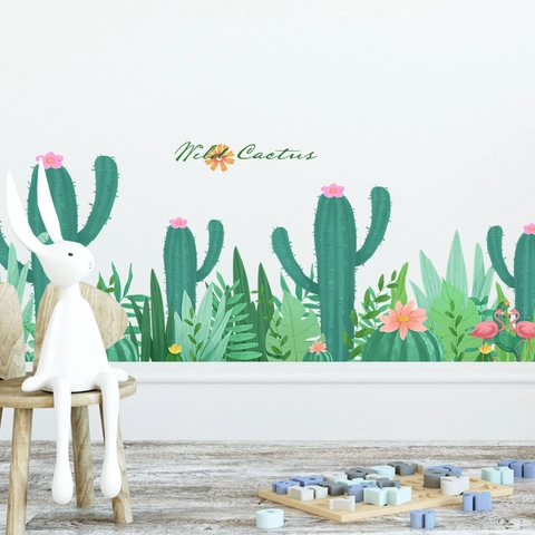 Cartoon Cactus Flamingo Wall Sticker PVC Tropical Plant Floral Decal For Kids Room Kindergarten Nursery Home Decor Decal