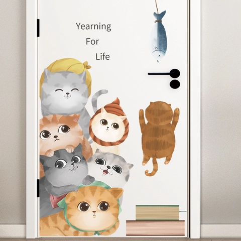 Niedliche Cartoon Katze Stapel Wandsticker PVC Abnehmbare DIY Wandtattoos Für Kinderzimmer Kindergarten Haus Deko