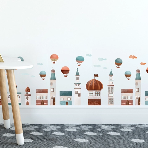 Cartoon Castle Hot Air Balloon Wall Sticker PVC Removable Self-Adhesive Decal For Kids Room Nursery Bedroom Home Decor