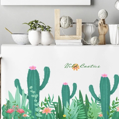 Cartoon Cactus Flamingo Wall Sticker PVC Tropical Plant Floral Decal For Kids Room Kindergarten Nursery Home Decor Decal