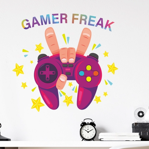 Gamer Freak Game Controller Wall Stickers For Boys Room Decor PVC Waterproof Cartoon Gamepad Wall Decal For Gaming Room