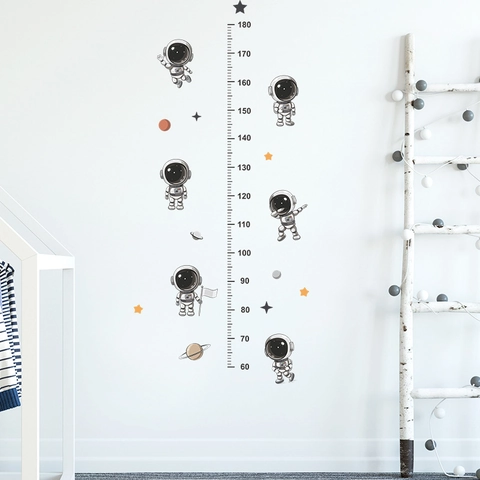 Cartoon Astronaut Height Chart Wall Sticker For Kids Bedroom Space Theme PVC Growth Measurement Decal Nursery Wall Art Decor