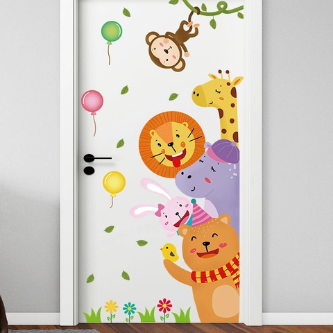 Cartoon Waldtiere Wandaufkleber Löwe Giraffe Affe Bär Für Kinderzimmer Kindergarten PVC Wasserdicht Selbstklebend Dekoration