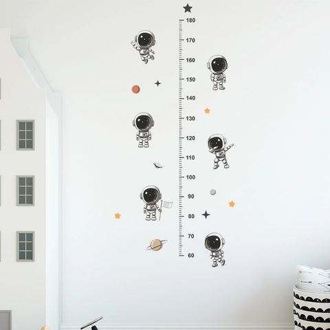 Cartoon Astronaut Height Chart Wall Sticker For Kids Bedroom Space Theme PVC Growth Measurement Decal Nursery Wall Art Decor