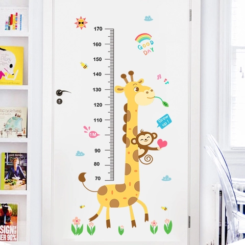 Adesivo da Parete per Misurazione Altezza Scimmia Giraffa per Camera Bambini Asilo Nido Righello Crescita in PVC Rimovibile