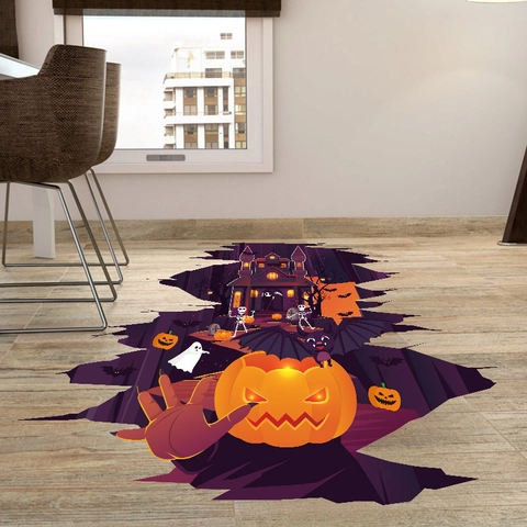 Halloween 3D Adesivi da Pavimento Visivi Zucca Castello Fantasma Pipistrello PVC Adesivi Murali per Casa Festa Decorazione
