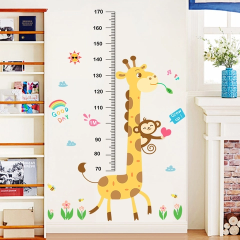 Adesivo da Parete per Misurazione Altezza Scimmia Giraffa per Camera Bambini Asilo Nido Righello Crescita in PVC Rimovibile