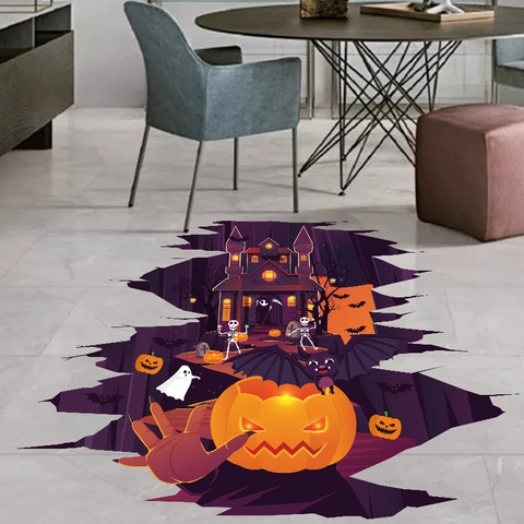 Halloween 3D Adesivi da Pavimento Visivi Zucca Castello Fantasma Pipistrello PVC Adesivi Murali per Casa Festa Decorazione