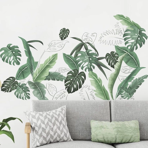Adesivi Murali Piante Verdi Tropicali Foglie di Monstera PVC Impermeabile Autoadesivo Stile Nordico Decorazioni Soggiorno
