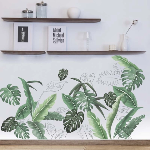 Adesivi Murali Piante Verdi Tropicali Foglie di Monstera PVC Impermeabile Autoadesivo Stile Nordico Decorazioni Soggiorno