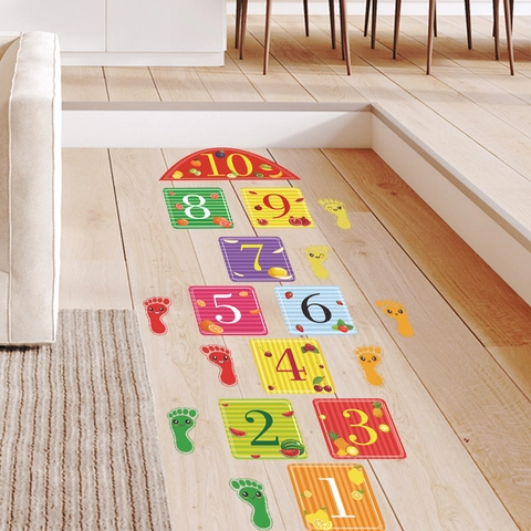 Kinder Hopse Spiel Bodenaufkleber Bunte Zahlen Obst Muster PVC Abnehmbar Selbstklebend Innen Spielzimmer Schlafzimmer Dekor
