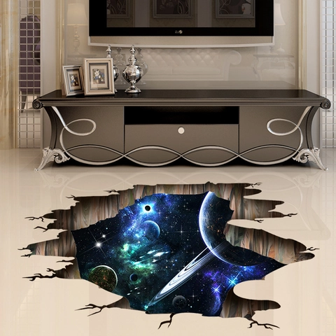 Adesivi Murali 3D Spazio Esterno Galassia Pianeta PVC Autoadesivi Parete Rotta Pavimento Decalcomanie Per Soggiorno Camera Da Letto Decorazione Domestica
