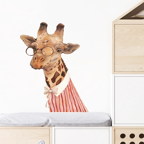 Cartoon Giraffe Wall Sticker With Glasses Bowtie PVC Removable Wall Decals For Kids Bedroom Nursery Home Decoration