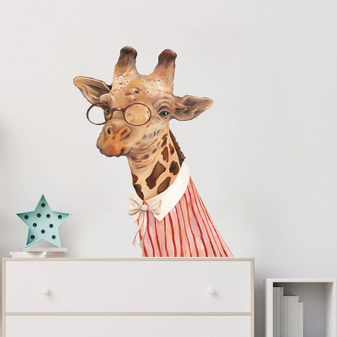 Cartoon Giraffe Wall Sticker With Glasses Bowtie PVC Removable Wall Decals For Kids Bedroom Nursery Home Decoration