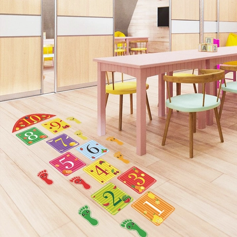 Kinder Hopse Spiel Bodenaufkleber Bunte Zahlen Obst Muster PVC Abnehmbar Selbstklebend Innen Spielzimmer Schlafzimmer Dekor