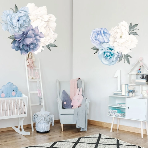 Watercolor Peony Rose Floral Wall Stickers PVC Removable Self Adhesive Flower Decals For Bedroom Living Room Home Decor