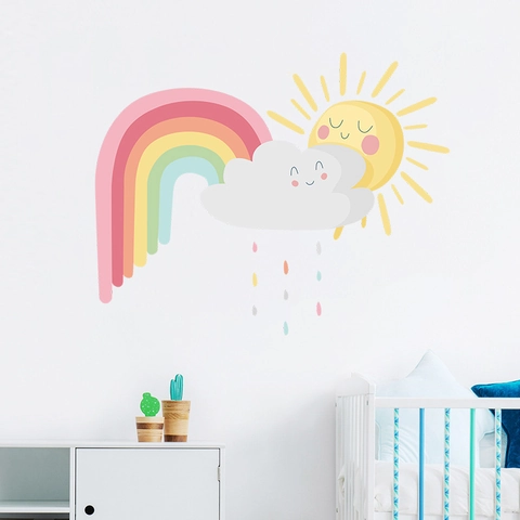 Cartoon Regenbogen Wolke Sonne Wandaufkleber Für Kinderzimmer Babyzimmer Deko PVC Abnehmbar Selbstklebend DIY Art Decal Home Decor