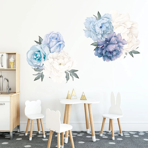 Watercolor Peony Rose Floral Wall Stickers PVC Removable Self Adhesive Flower Decals For Bedroom Living Room Home Decor