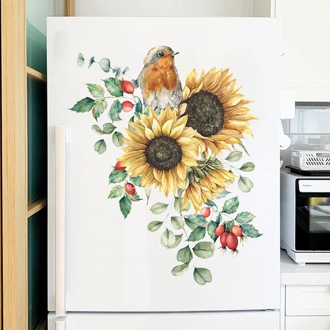Watercolor Sunflower Bird Wall Sticker PVC Self Adhesive Removable Decal For Bedroom Living Room Cabinet Home Decor