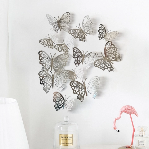 3D Hohl Schmetterling Wandaufkleber Metallischer Karton Schmetterling DIY Dekorative Wandbild Für Zuhause Schlafzimmer Party Hochzeit Dekor