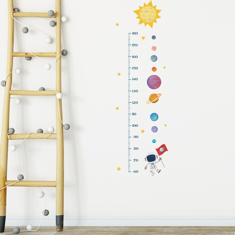 Astronaut Solar System Planets Height Wall Sticker PVC Space Theme Growth Chart For Kids Bedroom Nursery Decor Wall Decals