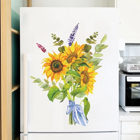 Aquarell Sonnenblumen Wandtattoo Abnehmbar PVC Selbstklebend Blumenaufkleber Für Schlafzimmer Küche Schrank Home Wanddekoration
