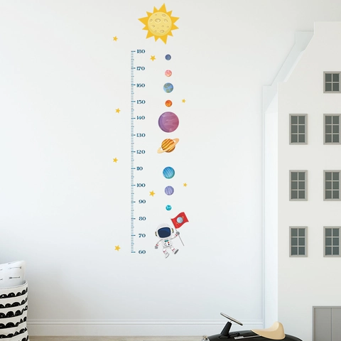 Astronaut Solar System Planets Height Wall Sticker PVC Space Theme Growth Chart For Kids Bedroom Nursery Decor Wall Decals