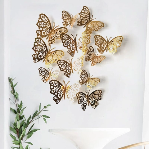 3D Hohl Schmetterling Wandaufkleber Metallischer Karton Schmetterling DIY Dekorative Wandbild Für Zuhause Schlafzimmer Party Hochzeit Dekor