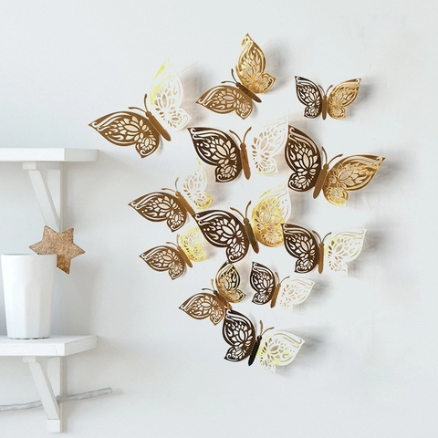 Adesivi Murali Farfalla Traforata Moderno Design in Carta Loto DIY Decorazione per Casa Camera Letto Spazio Commerciale Festa Matrimonio