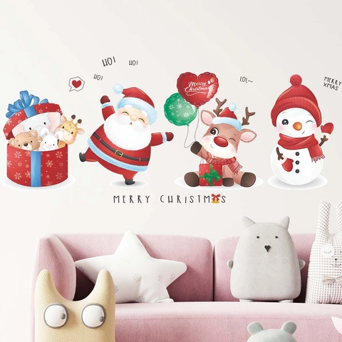 Weihnachten Wandtattoo Weihnachtsmann Rentier Schneemann DIY PVC Aufkleber Für Fenster Glas Tür Home Holiday Wanddeko