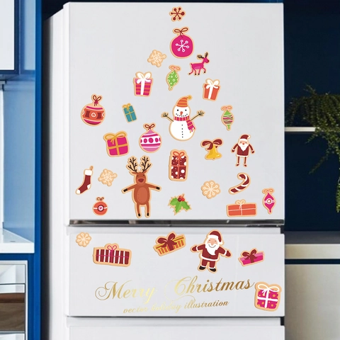 Pegatinas de Pared de Navidad de PVC Removibles Dibujos Animados Papá Noel Muñeco de Nieve Reno Calcomanías de Vidrio para Hogar Fiesta