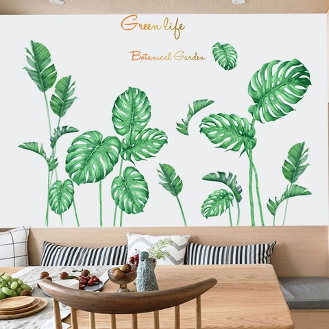 Grüne Tropische Pflanzen Wandaufkleber Monstera Bananenblätter PVC Abnehmbar Nordisch Aquarell Botanischer Garten Wandtattoo Deko