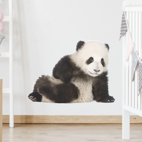 Sticker Mural Panda Mignon Amovible en PVC Autocollant Décoration pour Chambre d'Enfant Chambre à Coucher Meuble