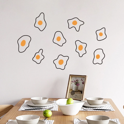 Cute Cartoon Fried Egg Wall Stickers PVC DIY Removable Poached Egg Wall Decals For Kitchen Dining Room Kids Bedroom Decoration