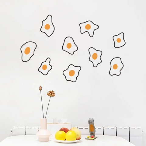 Cute Cartoon Fried Egg Wall Stickers PVC DIY Removable Poached Egg Wall Decals For Kitchen Dining Room Kids Bedroom Decoration