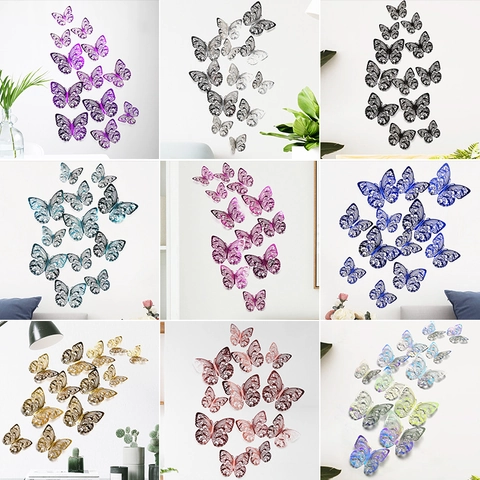 3D Hohl Schmetterling Wandaufkleber Metallische Textur Papier Simulation Schmetterling Wandtattoos Für Schlafzimmer Party Heimtextilien