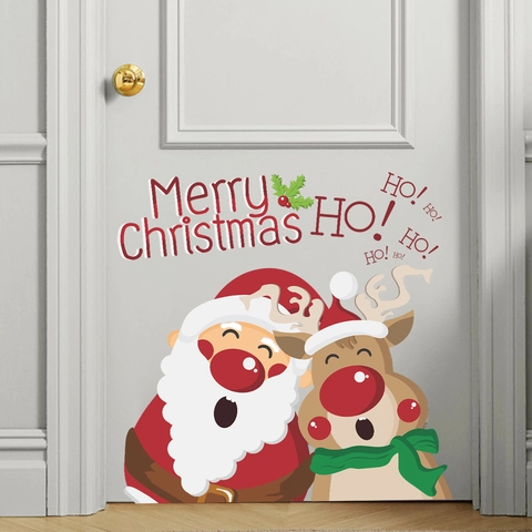 Pegatina de Pared Feliz Navidad Papá Noel Reno Calcomanías para Ventanas Vidrio PVC Impermeable DIY Decoración Navideña Hogar