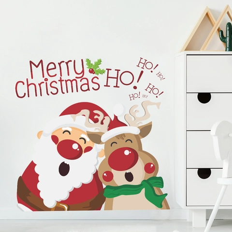 Pegatina de Pared Feliz Navidad Papá Noel Reno Calcomanías para Ventanas Vidrio PVC Impermeable DIY Decoración Navideña Hogar