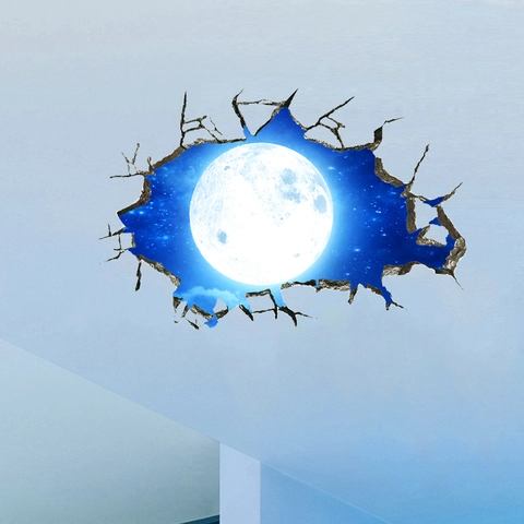 3D Broken Wall Moon Planet Wall Sticker Creative Starry Sky Night Removable PVC Ceiling Mural For Home Decor Astronomy Gift
