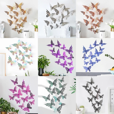 3D Hohl Schmetterling Wandsticker Metallischer Karton Papier DIY Schmetterling Aufkleber Für Wohnzimmer Schlafzimmer Party Home Decor Hochzeit Dekoration