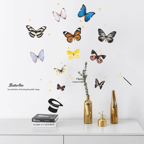 Adesivi Murali Farfalle Magiche Farfalle Colorate Cappello Magico Decalcomanie in PVC Rimovibili Decorazioni per Camera Letto