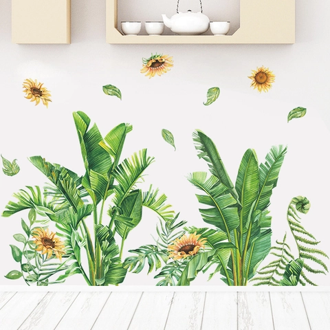 Aquarel Tropische Planten Monstera Bladeren Zonnebloem Muurstickers PVC Verwijderbare DIY Muurstickers Voor Slaapkamer Woonkamer Huis